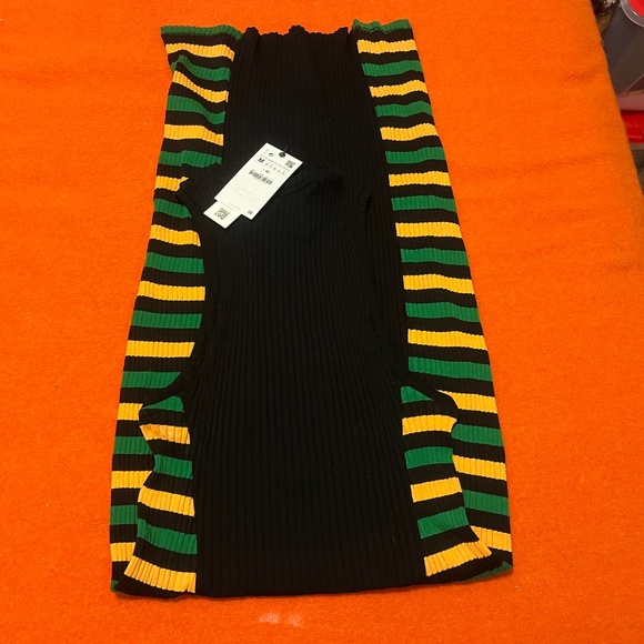 Zara striped black, green and orange ribbed sleeveless midi dress NWT - Picture 8 of 9